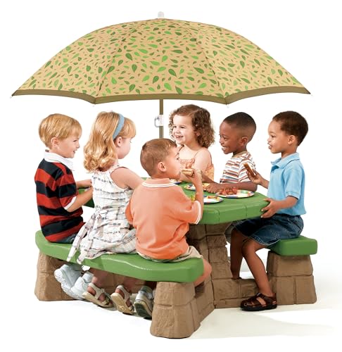 Step2 Naturally Playful Kids Picnic Table with Removable Umbrella, Indoor/Outdoor Toys, Fits 6 Children, Made of Durable Plastic