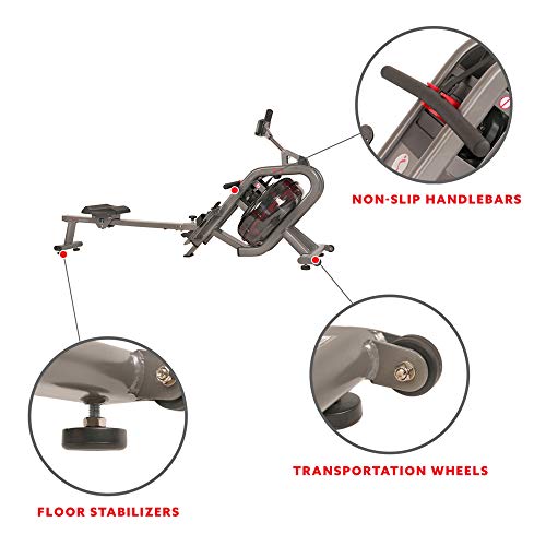 Sunny Health & Fitness Elite Water Rowing Machine with High Dynamic Resistance Vertical Tank