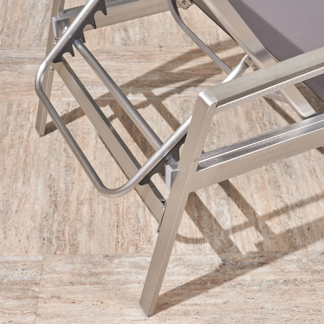 GDF Studio Joy Outdoor Aluminum Adjustable Chaise Lounges, Set of 2, Gray Mesh and Silver