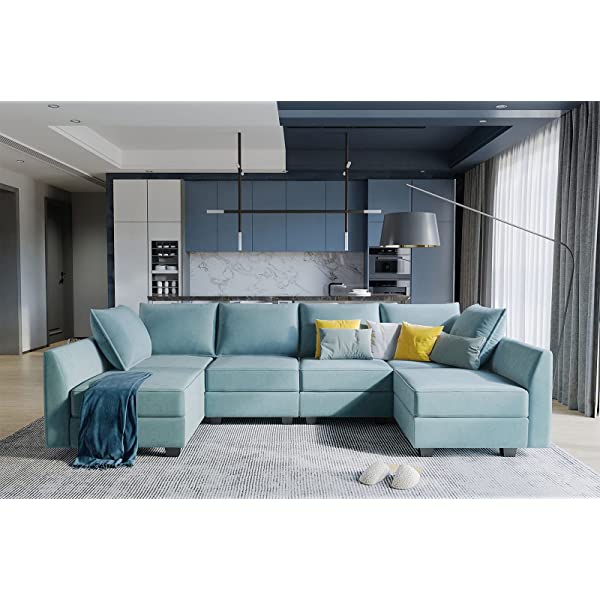 HONBAY Convertible Sectional Sofa U Shaped Couch with Reversible Chaise Modular Oversized Couch Sectional Sofa with Ottomans