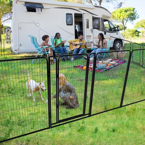 Dog Playpen Outdoor Extra Wide 12 Panels Heavy Duty Anti-Rust Coating-Strengthened Dog Fence 40" Height with Doors Portable for RV Camping Yard