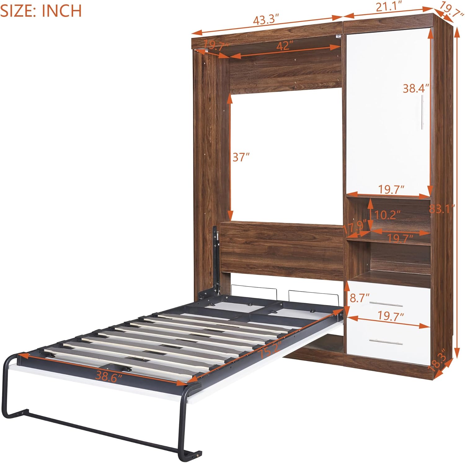 Harper & Bright Designs Twin Murphy Bed with Storage Drawers and Cabinet, Easy Fold Murphy Bed Cabinet