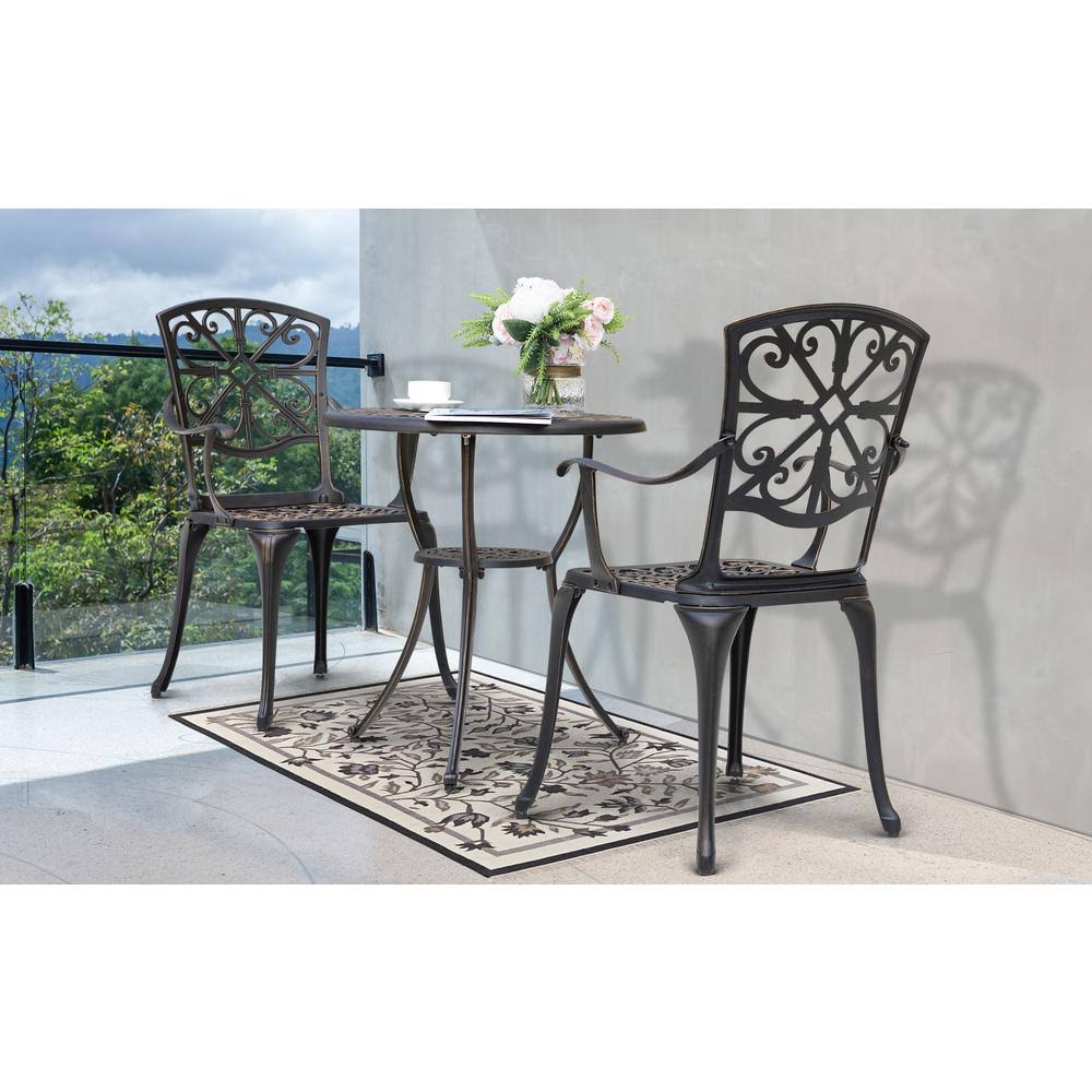 NUU Garden Antique Bronze 3-Pieces Cast Aluminum Patio Outdoor Bistro Set Rust-Proof Furniture Set