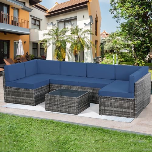U-MAX 7 Piece Outdoor Patio Furniture Set, PE Rattan Outdoor Wicker Sectional Furniture Chair Set with Cushions and Tea Table
