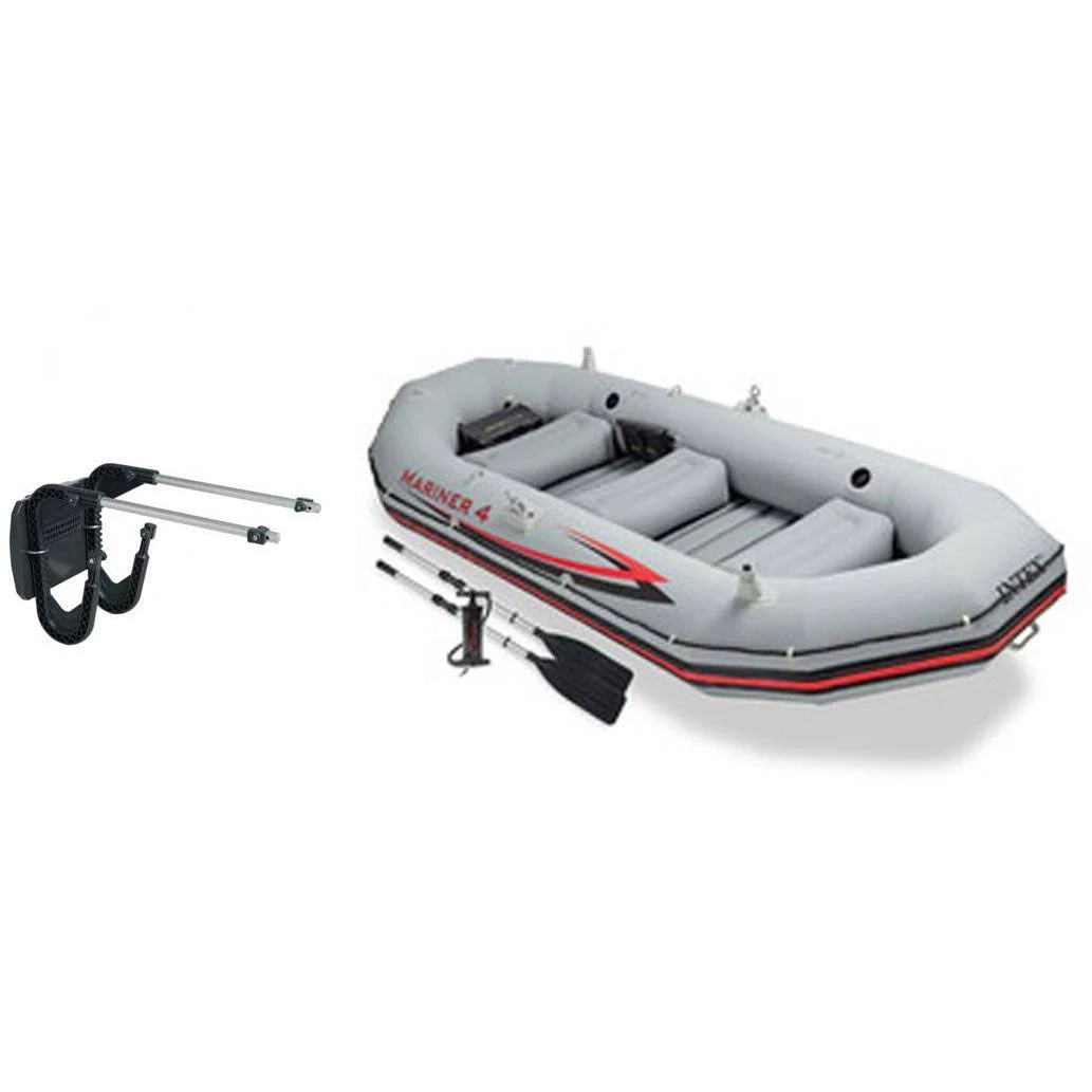 Intex Mariner 4 Inflatable Raft River Lake Dinghy Boat Set u0026 Motor Mount Kit