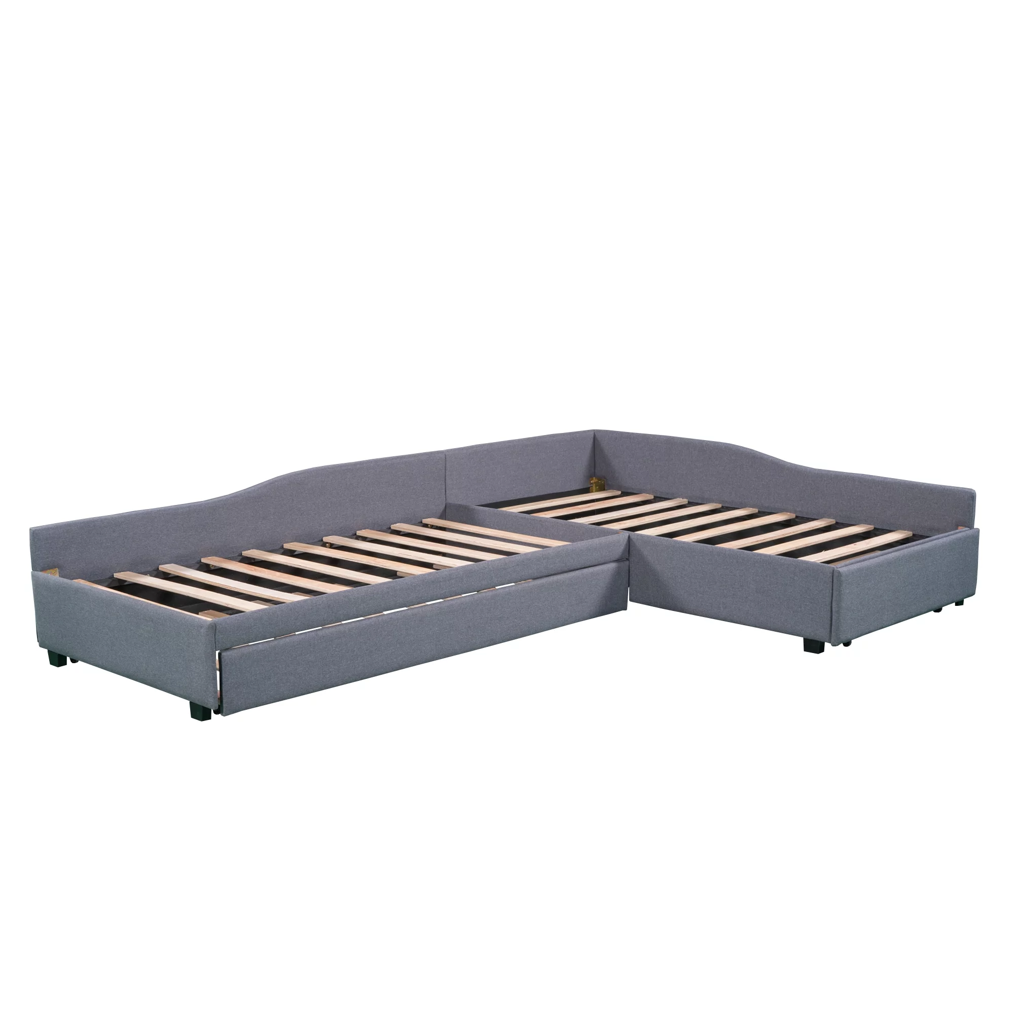 Bellemave L-Shaped Daybed with Trundle and Drawers, Double Twin Size Upholstered Sofa Bed with Storage, Twin Daybed Frame for Kids, Teens & Adults