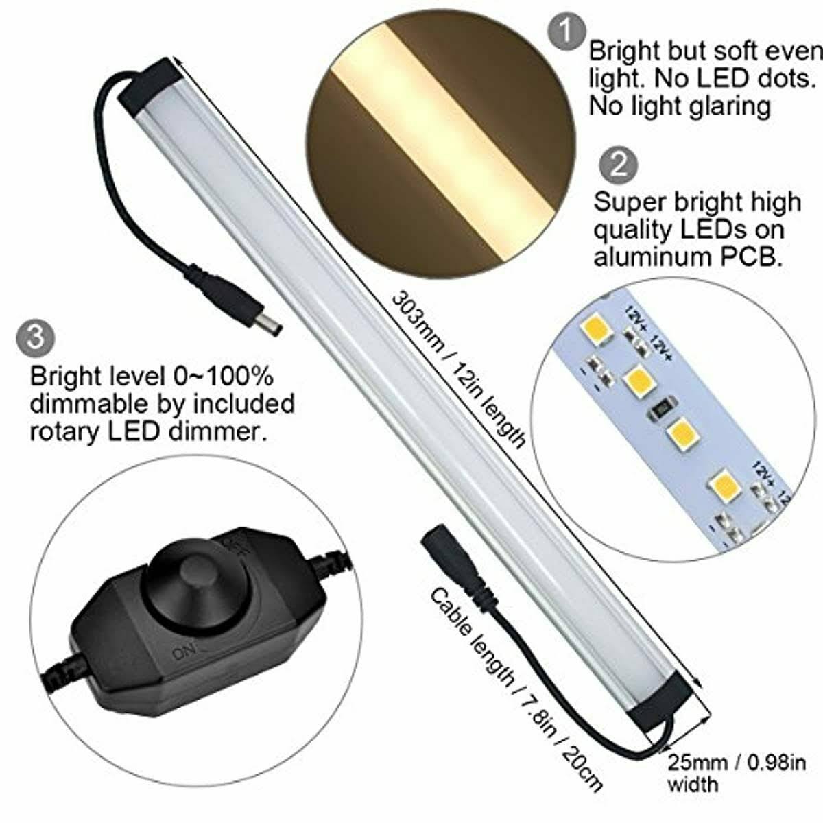 Litever Under Cabinet LED Lighting Kit Plug In,6 Pcs 12 Inches Cabinet Light Strips