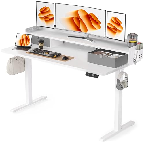 48x24 Inches Electric Standing Desk with 2 Drawers, Height Adjustable Stand up Desk for Home Office, Ergonomic Sit to Stand Table with Storage Shelf