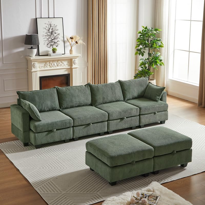U Shaped Modular Sectional Sofa Couch, Corner Sofa with 4pcs Waist Pillows, Chaise Lounge, Terrycloth Fabric Sofa