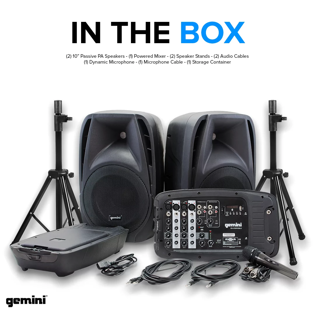 Gemini ES-210MXBLU-ST Bluetooth Portable PA System With Detachable Powered Mixer