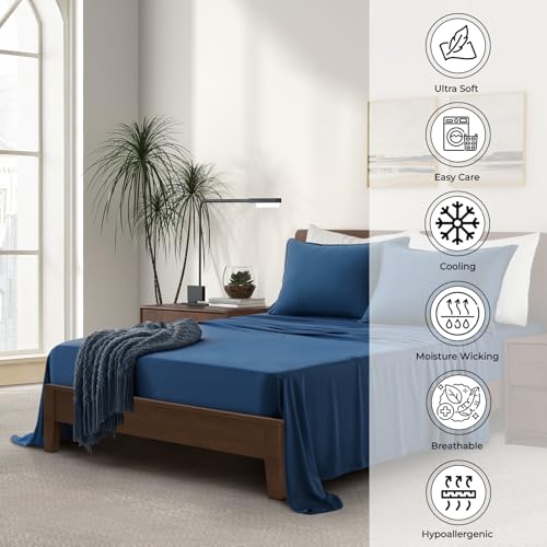 Luxury Bamboo Market | Queen Size Bed Sheet Set | 100% Viscose Made from Bamboo | Organically Grown | Ultra Soft | Cooling Sheets for Hot Sleepers |