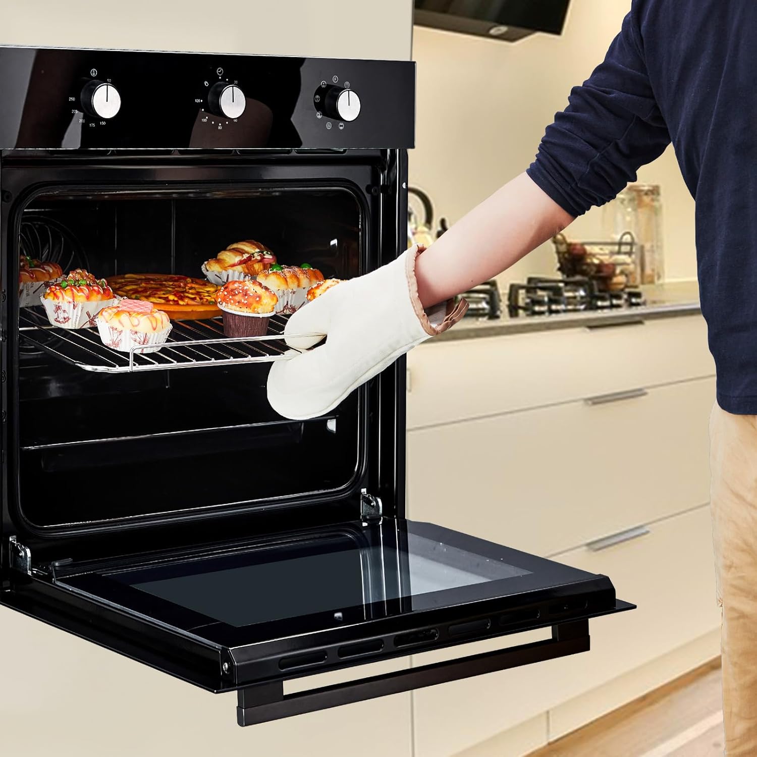 24" Built-in Electric Single Wall Oven with Double-Layered Glass Door, Mechanical Knobs, 2.5 Cu.Ft Capacity, 5 Cooking Functions, and 3000W Power