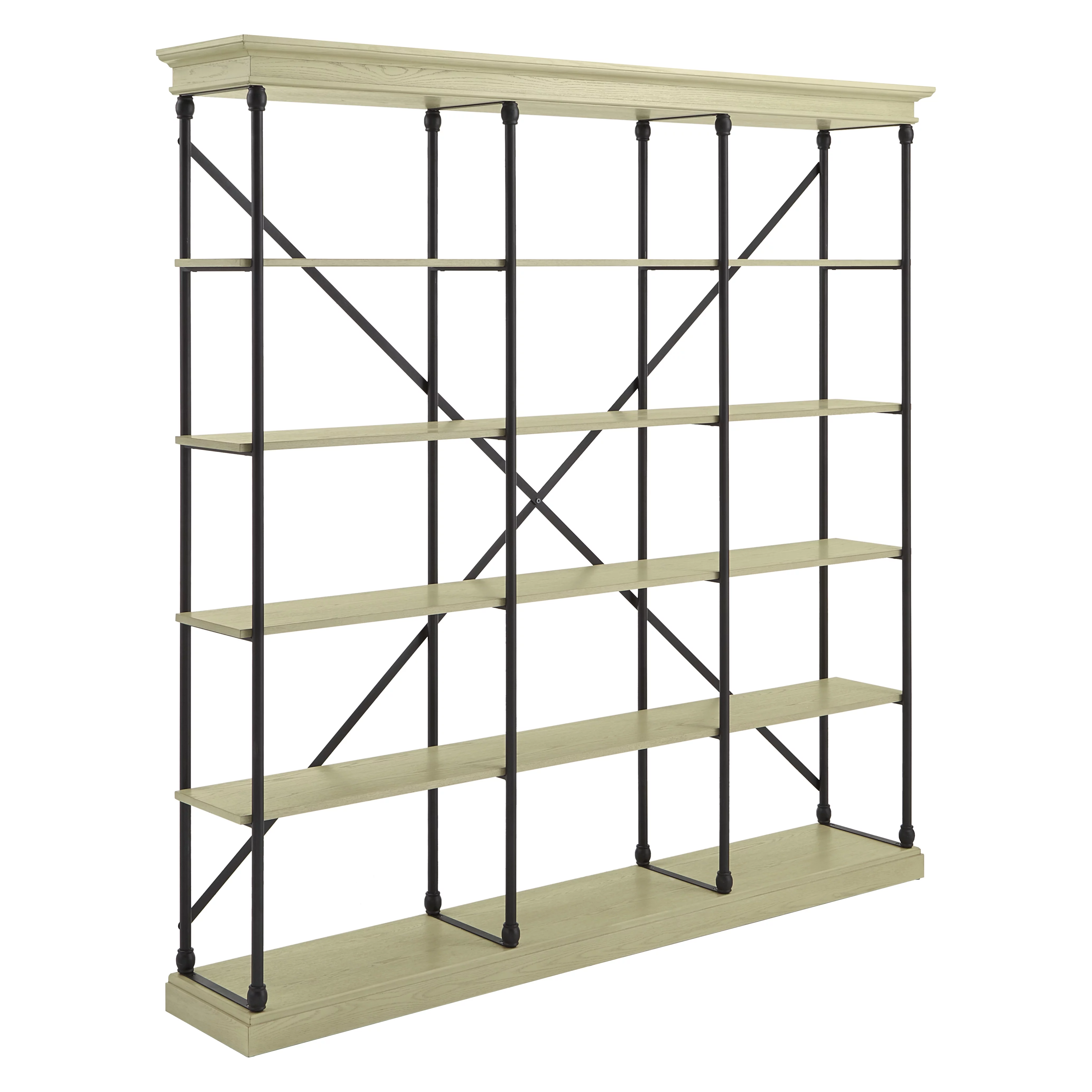 Weston Home Cabana 5 Shelf Triple Bookcase, Ivory/Black