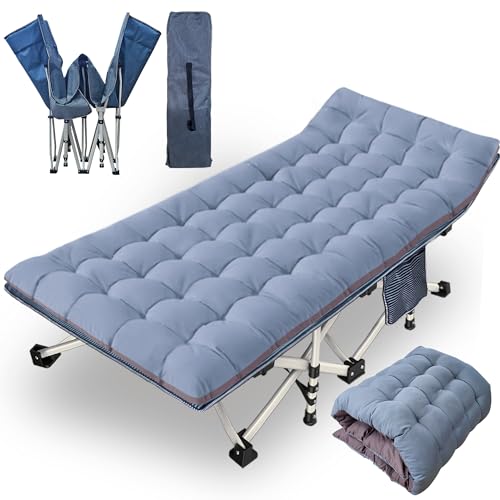 2 Pack Camping Cot with Mattress Comfortable Cot Bed Folding Cot Heavy Duty Cots for Sleeping with Carry Bag for Adults Kids Guest Bed Outdoor Indoor