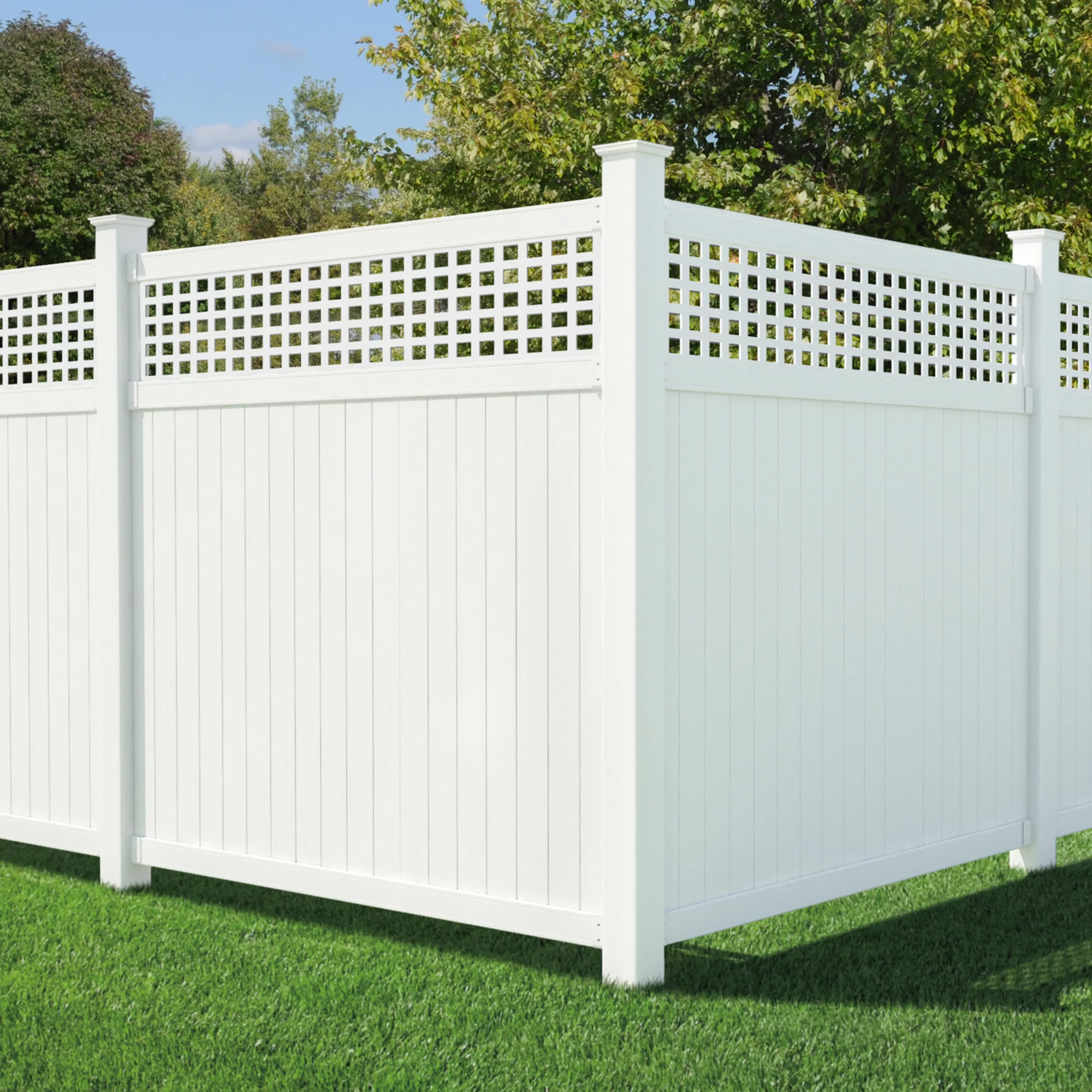 Outdoor Essentials Lewiston 6 ft. x 6 ft. White Vinyl Lattice Top Fence Panel