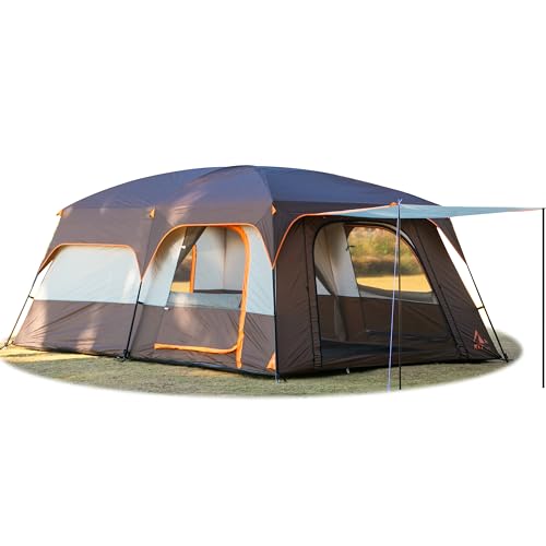 KTT Extra Large Tent 10-12-14 Person(B),Family Cabin Tents,2 Rooms,3 Doors and 3 Windows with Mesh,Straight Wall,Waterproof,Double Layer