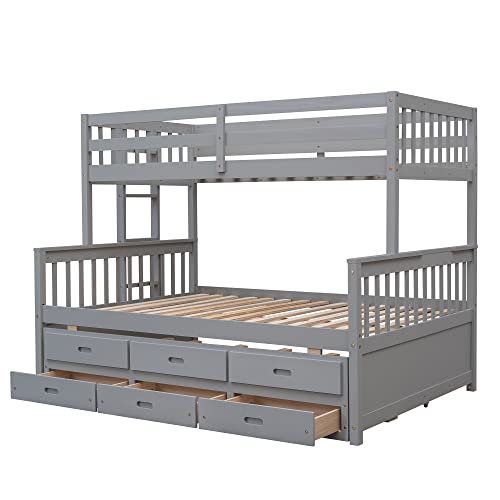 Harper & Bright Designs Twin Over Twin Bunk Bed with Storage Drawers, Solid Wood Bunk Bed Frame with Trundle, for Kids, Teens, Adults (Espresso)