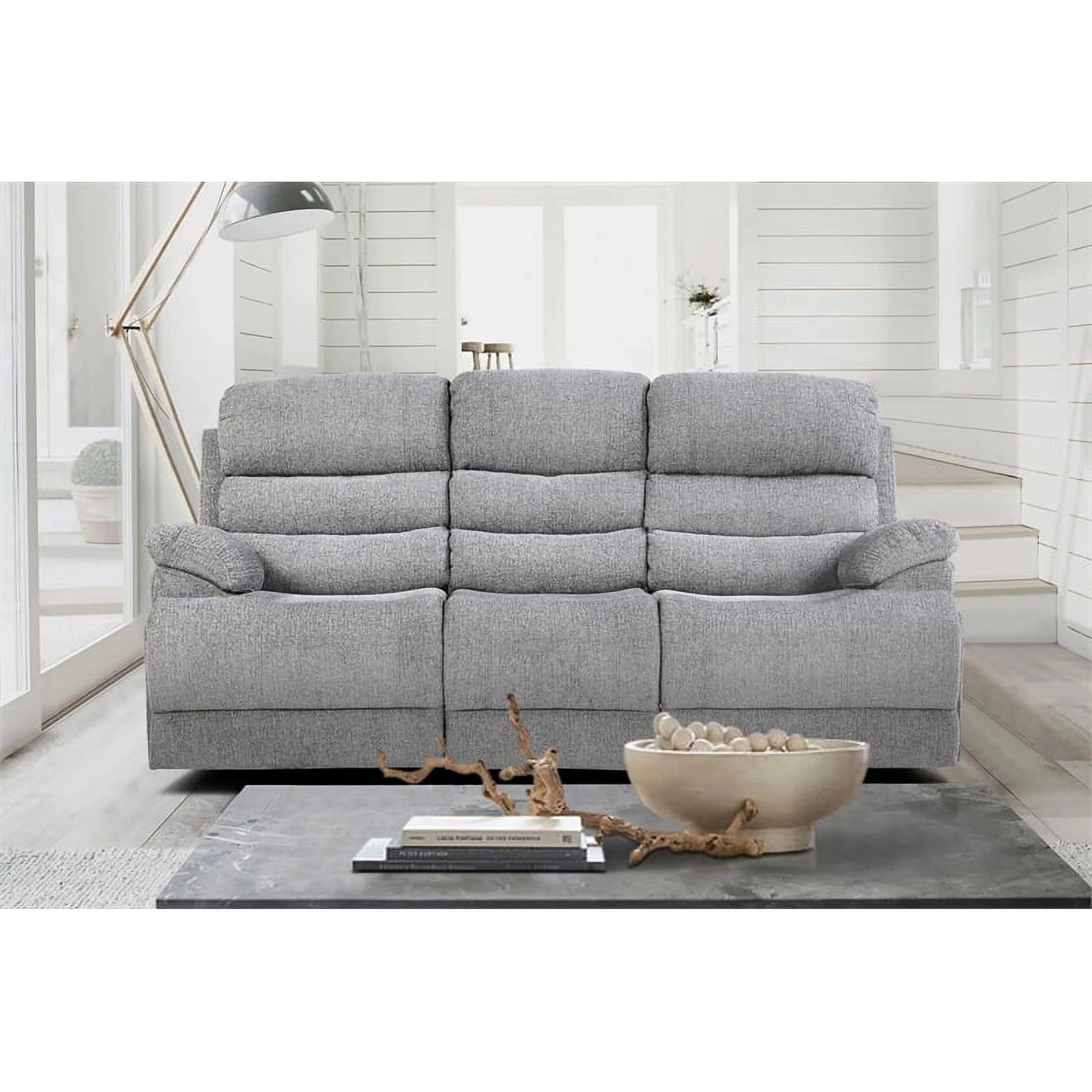 Lexicon Sherbrook Power Headrest Double Reclining Sofa with USB Port in Gray
