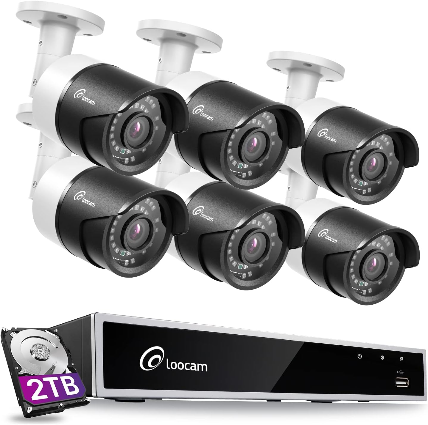 Loocam 1080p 8 Channel Security Camera System,H.265+ 5MP Lite 8CH Surveillance DVR w/2TB HDD and 4 X Bullet Cameras