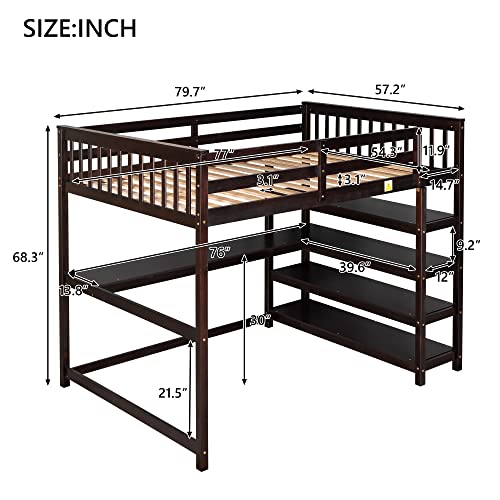 Harper & Bright Designs Full Loft Bed with Desk and Wardrobe,Solid Wood Loft Bed Frame Full with Storage Drawers for Kids Teens Adults
