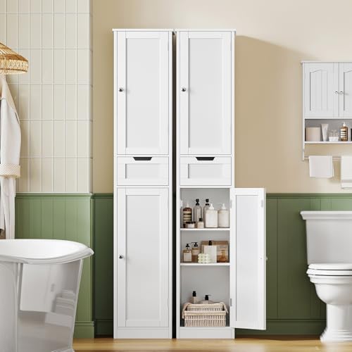 Iwell 67" Tall Bathroom Cabinet, Storage Cabinet with 2 Doors & 1 Drawer, Bathroom Storage Cabinets with Adjustable Shelves, for Living Room