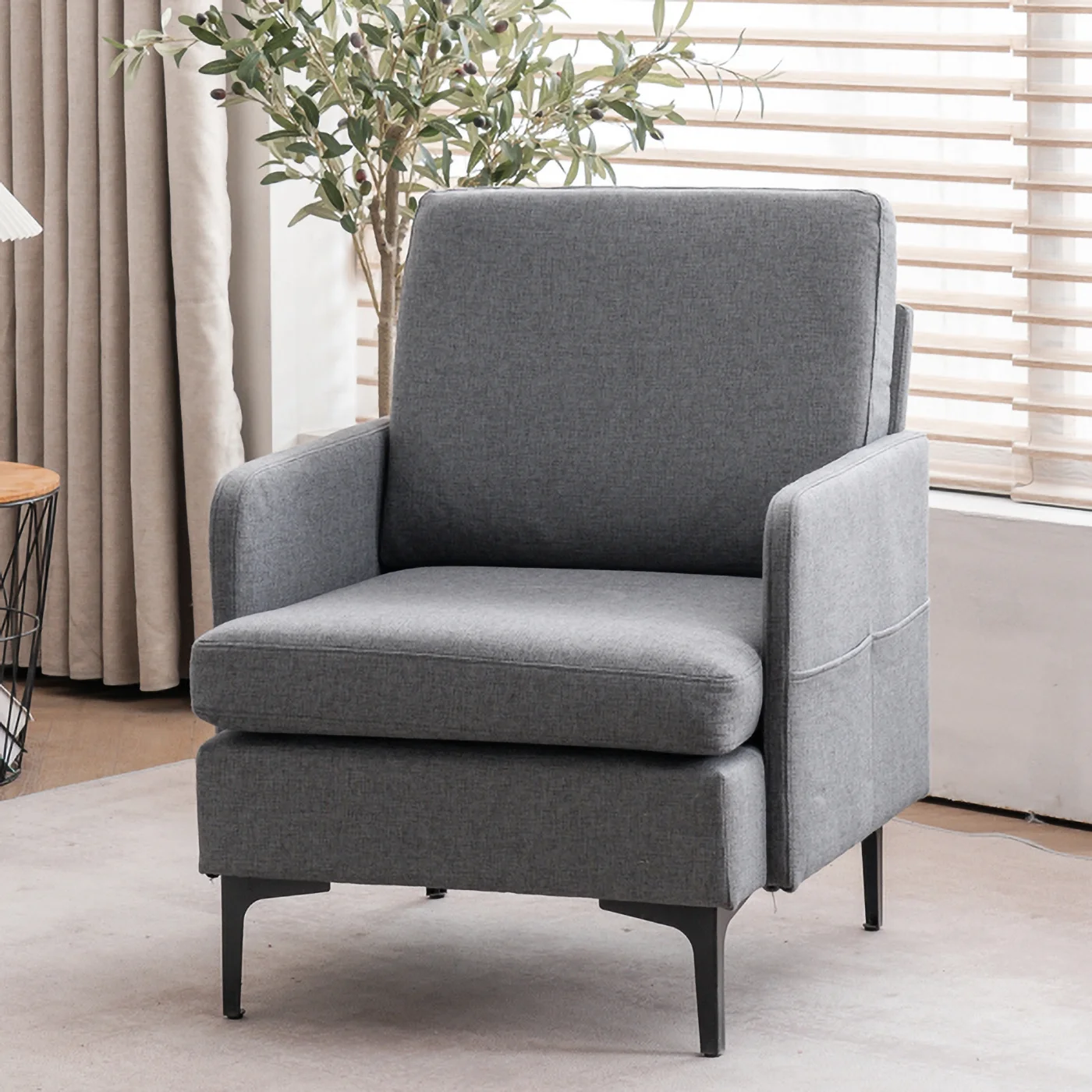 RUseeN Mid-Century Modern Fabric Club Chair, Lounge Chair, Comfy Single Sofa Accent Chair for Bedroom Living Room Guestroom, Dark Grey