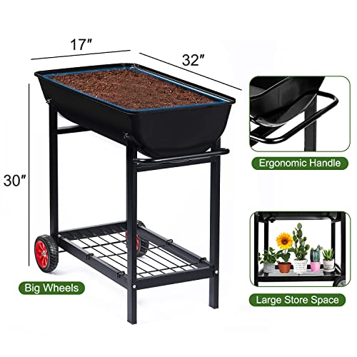 Aveyas Metal Raised Planter Box on Wheels with Gardening Kit, Elevated, Mobile Garden Bed Cart with Legs -Compatible with Indoor & Outdoor Patio