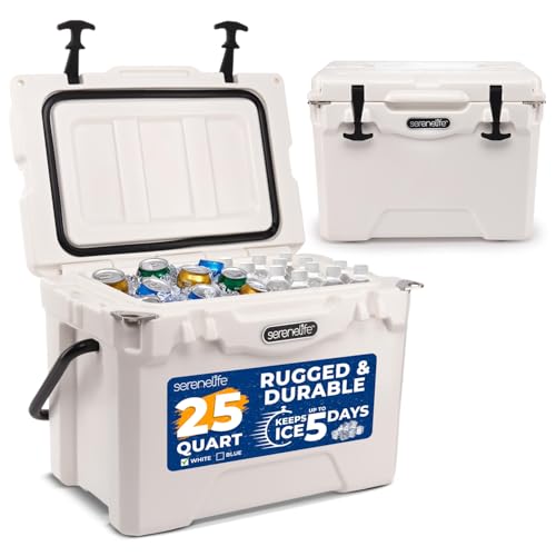 SereneLife Ultra-Tough 45 Quart Rotomolded Cooler Box with Wheels, Holds Upto 56 Cans, Keeps Ice Up to 5 Days