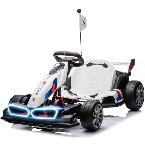 36V Licensed BMW Electric Go Kart, 7.5 MPH Drift Kart with 600W Motor, Outdoor Driftable Kids Race Pedal Go Karting Car w/Adjustable Seat, Lights