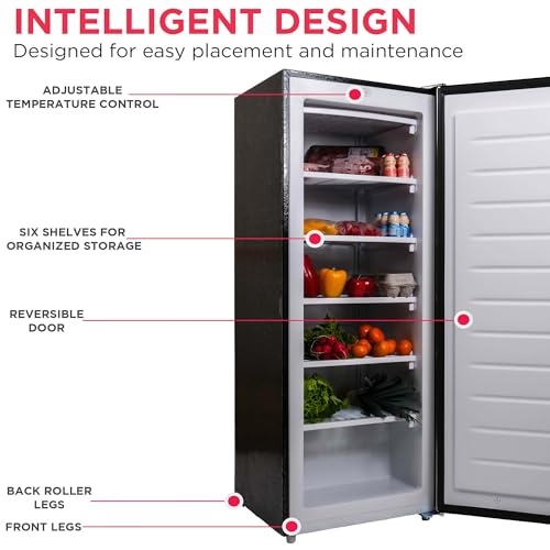 Frigidaire Upright Freezer, 6.5 cu. ft., Deep Freeze, Vinyl Coated Metal with Wire Shelving, Compact for Kitchen, RV, Dorm, Cabin, and Trailer