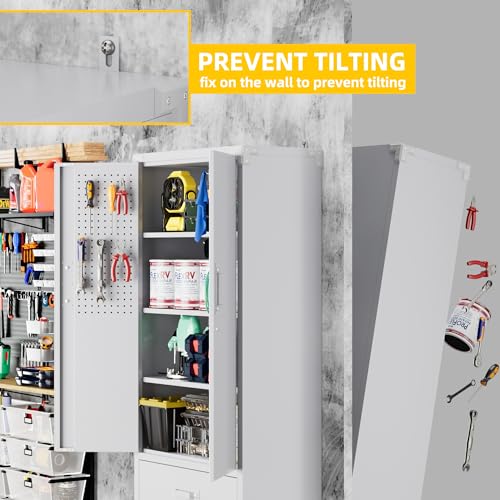 Aobabo 71" H×32" W×16" D Metal Storage Cabinet with Wheels, Garage Steel Storage Cabinet with 5 Adjustable Shelves and 4 Hooks for Home Office