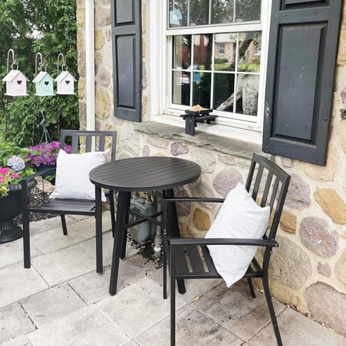 PHI VILLA Stackable Wrought Iron Patio Dining Chairs - Set of 2 Black Outdoor Chair Bistro Metal Chairs, Support 300 LBS