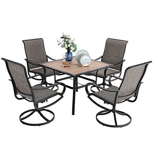 PHI VILLA 5 PCS Outdoor Patio Dining Set with Swivel Dining Chairs (Blue) and 37"x 37" Metal Steel Dining Table(1.57" Umbrella Hole)