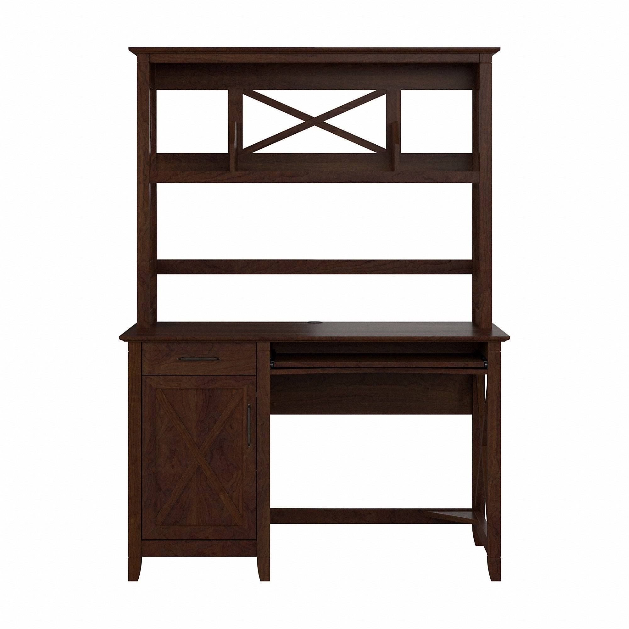 Bush Key West 48W Small Computer Desk with Hutch in Washed Gray - Engineered Wood