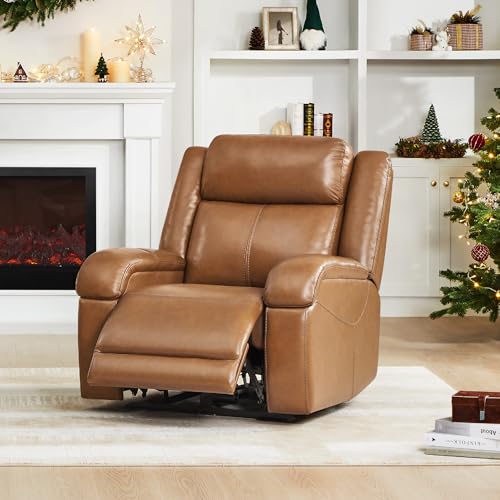 Watson & Whitely Genuine Leather Power Recliner Chairs for Adults, Wall Hugger RV Recliner with Power Headrest & Charging Ports