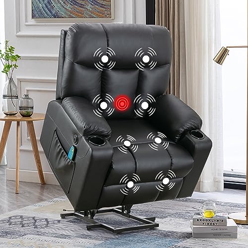 Bonzy Home Oversized Power Lift Recliner Chair for Elderly, Faux Leather Lift Chair with Heated and Massage