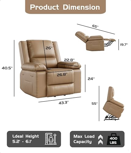 GarveeHome Power Lift Recliner Chair - Heat and Massage, Faux PU Electric Lift Recliner for Elderly & Mobility Impaired, Adjustable Back and Legs