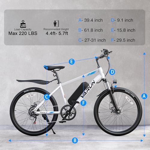 VARUN Electric Bike - Ebikes for Adults 350W (Peak 500W) 20MPH Commuter Ebike with 36V Removable Battery
