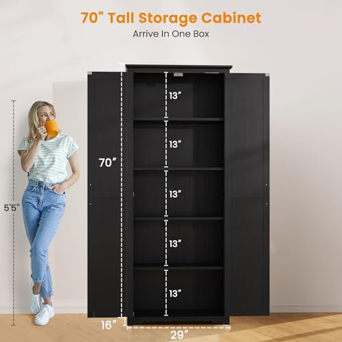 72" Tall Farmhouse Kitchen Pantry Cabinet, Large Storage Cabinet with 6 Adjustable Shelves, 4 Barn Doors & Drawer for Bathroom, Dining Room, Brown