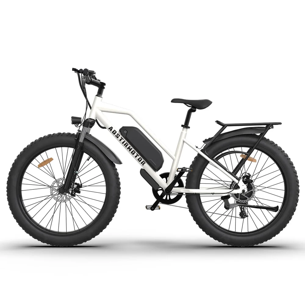 CLEARANCE! 26 750W Electric Bike Fat Tire P7 48V 13AH Removable Lithium Battery for Adults Girls with Detachable Rear Rack Fender(White)