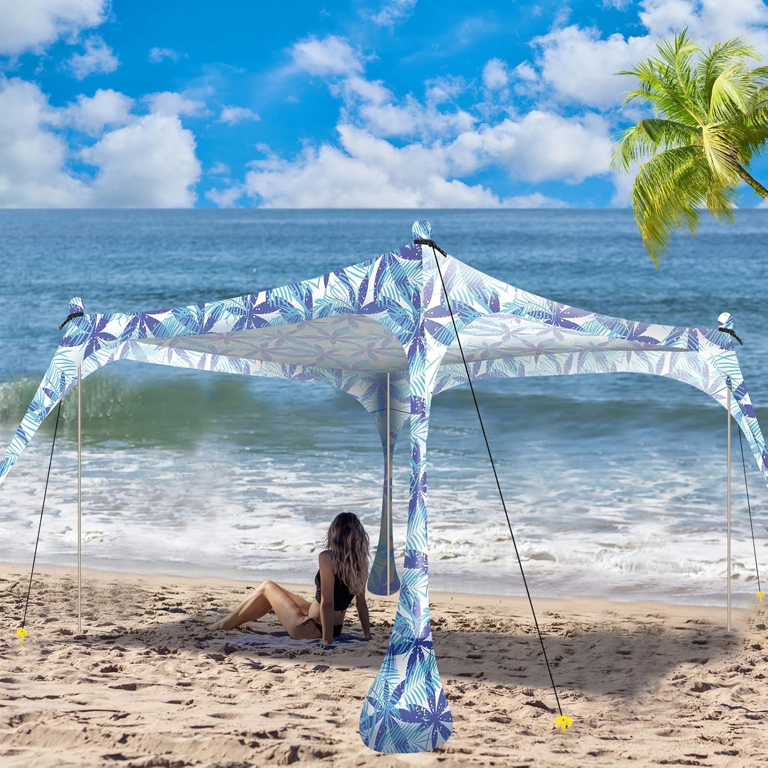 Buheco Beach Tent Pop Up Shade 7x7.5ft Beach Canopy Sun Shelter UPF50+ with 4 Foldable Poles-Portable Carrying Bag-Sand Shovel-Ground Pegs-Windproof