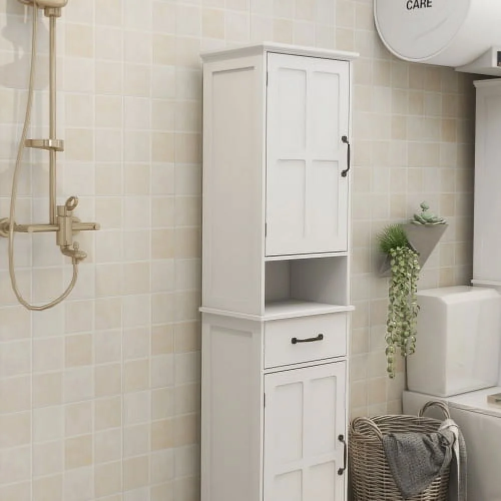 Bathroom Storage Cabinet, Tall Slim Bathroom Cabinet with Door & Drawe for Small Spaces