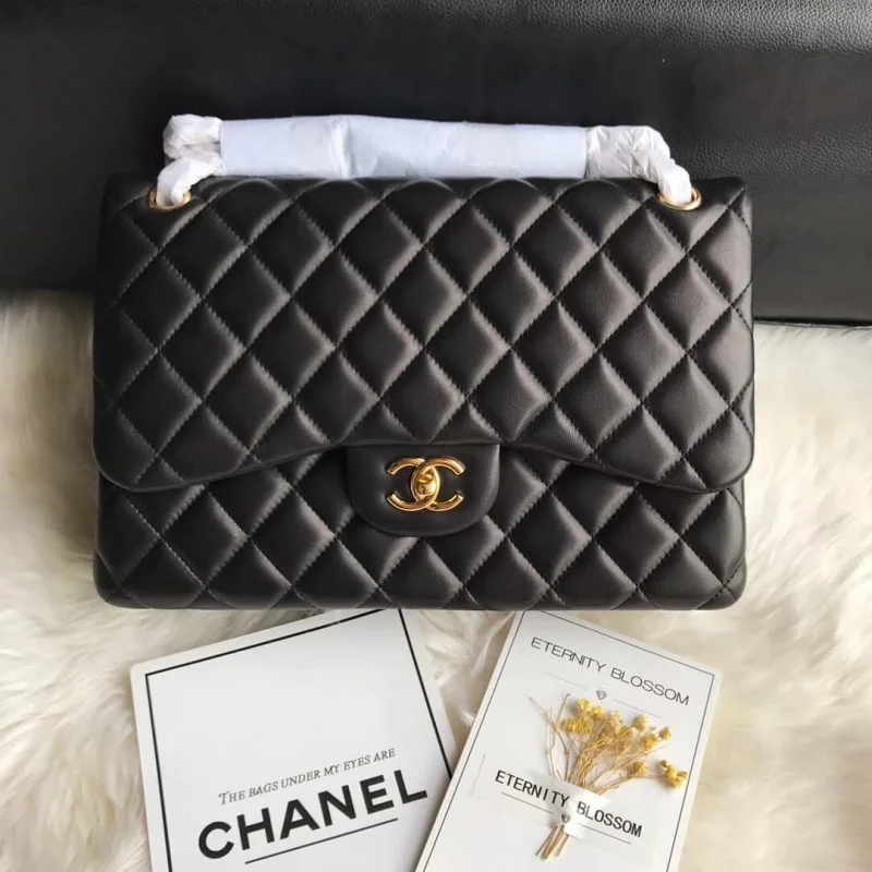 Chanel Lambskin 30Cm Class-Flap Bag A1113 Black
