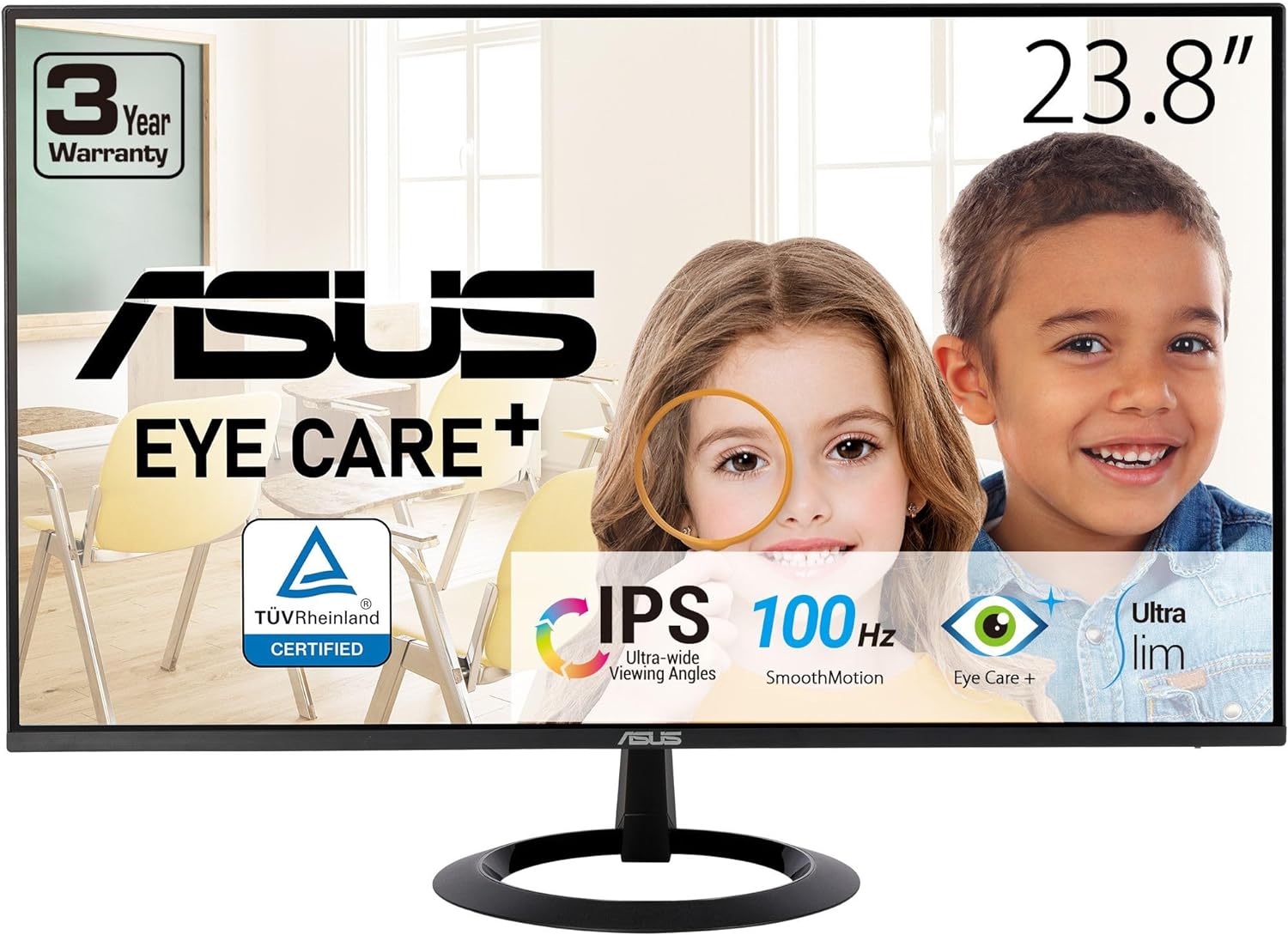 ASUS 27” (27-inch viewable) Eye Care Monitor (VZ27EHF) - Full HD (1920 x 1080), IPS, 100Hz, 1ms, Frameless, Adaptive-Sync, HDMI, Low Blue Light