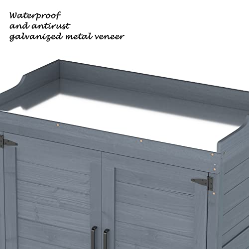 Outdoor Garden Patio Wooden Storage Cabinet Furniture Waterproof Tool Shed with Potting Benches Outdoor Work Station Table (Natural)