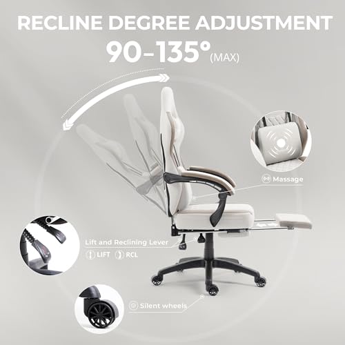 Dowinx Gaming Chair Breathable Fabric Computer Chair with Pocket Spring Cushion, Comfortable Office Chair with Gel Pad and Storage Bag