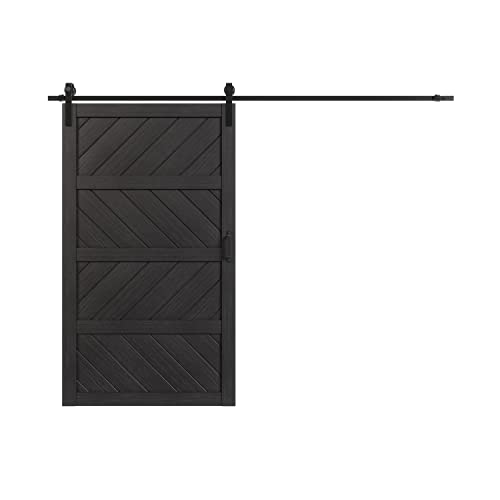 Sliding Barn Door 30”x84”, Black Barn Doors with Modern Paneled Wave Design, Complete Barn Door Set, Waterproof PVC Surface
