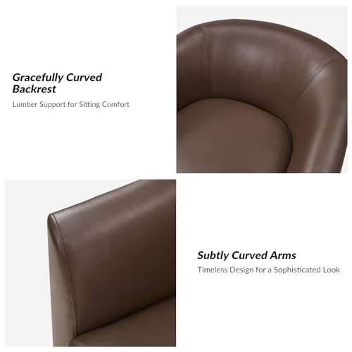 HULALA HOME Swivel Barrel Chair Set of 2, Genuine Leather Swivel Accent Chair with Solid Wood Base, Round Barrel Chair for Living Room & Bedroom