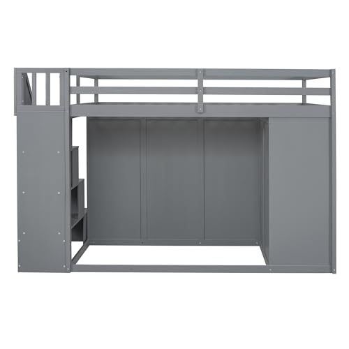 Harper & Bright Designs Twin Size Loft Bed with L-Shaped Desk and Stairs, Solid Wood Loft Bed Frame with Storage Drawers and Bookcase
