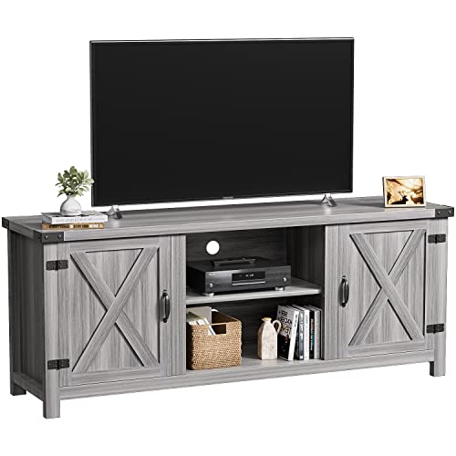YESHOMY Modern Farmhouse TV Stand with Two Barn Doors and Storage Cabinets for Televisions up to 65+ Inch, Entertainment Center Console Table